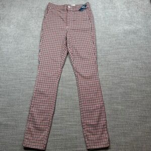 Hollister Gingham Pants Women XS Red Navy Ultra High-Rise Slim Check
